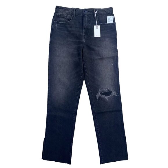 Good American Good Boy Straight Leg Jeans Black Distressed Knee Size 2 - Picture 11 of 16